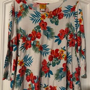 Ruby Rd. Red and Blue Floral 3/4 Sleeve Top